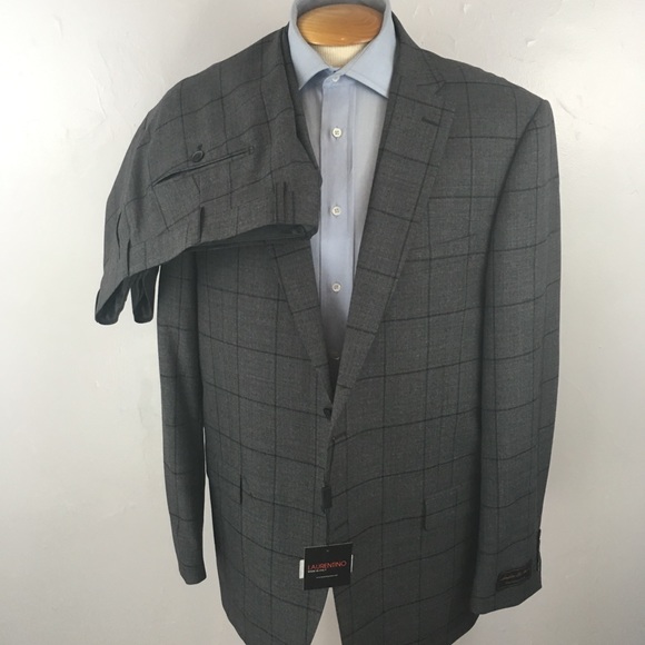 Laurentino 46L mens suit light gray checks made in Italy 100% wool new ea0295